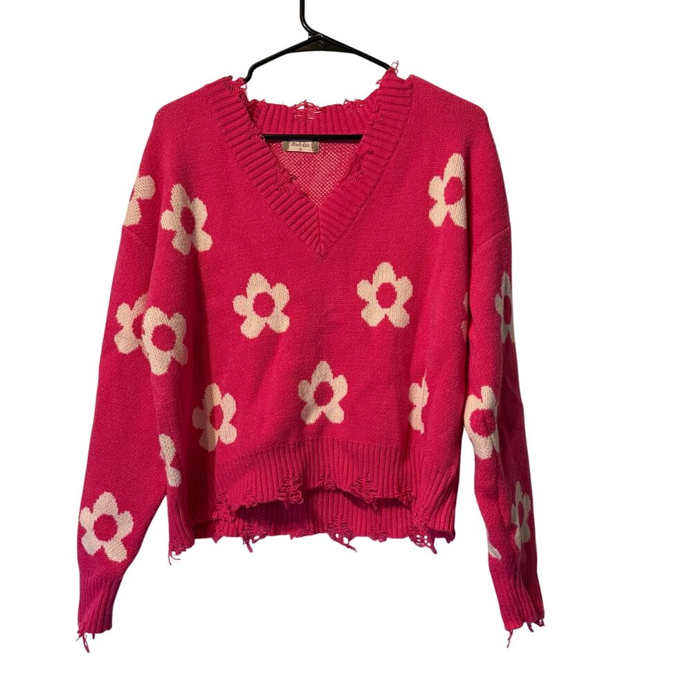 Altar'd State Sweater Women's Size M Pink Floral Cropped Distressed
